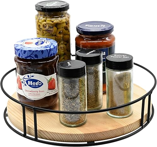 Organizador de tocadiscos de madera de 12.5 pulgadas Lazy Susan para mesa, encimera, gabinete, despensa, cocina, ordenado y organizado (carbonizado)