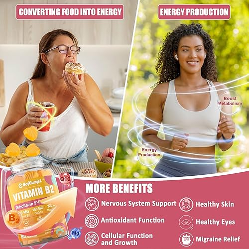 Miniatura 3 de Gomitas de vitamina B2  Riboflavina 400 mg para adultos y niños  con magnesio y CoQ10 para energía y alivio de la migraña  Vitamina B2 VIT B sin