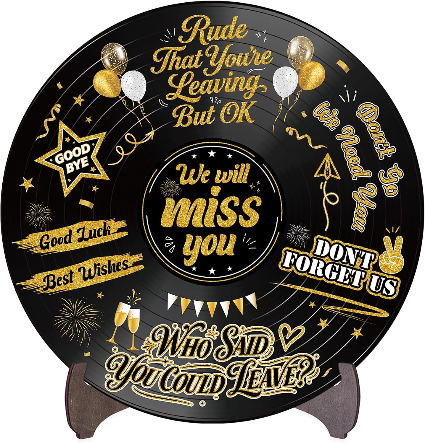 Roetyce Vinyl Record Farewell Decorations, We Will Miss You Centerpiece | Black Gold Going Away Goodbye Retirement Party Supplies for Men Women, Friends Coworker Farewell Sign With Stand Gifts Idea
