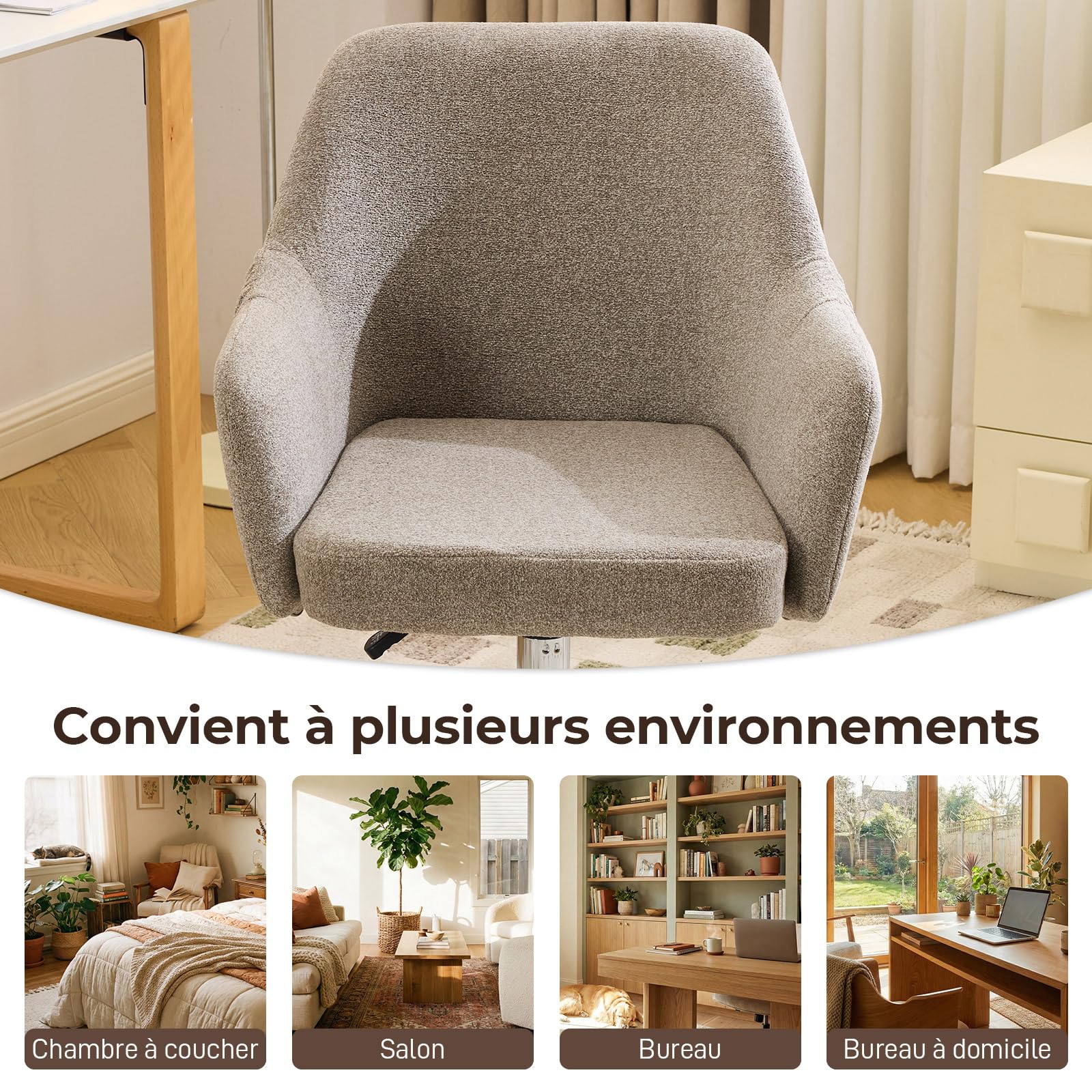 LEADZM Chaise Bureau, Fauteuil, Chaise pivotante, Kaki Clair