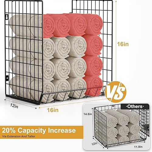 Miniatura 9 de Paquete de 2 cestas de alambre montadas en la pared de 3 niveles que funcionan como estantes de lavandería sobre el estante de lavadora y secadora,