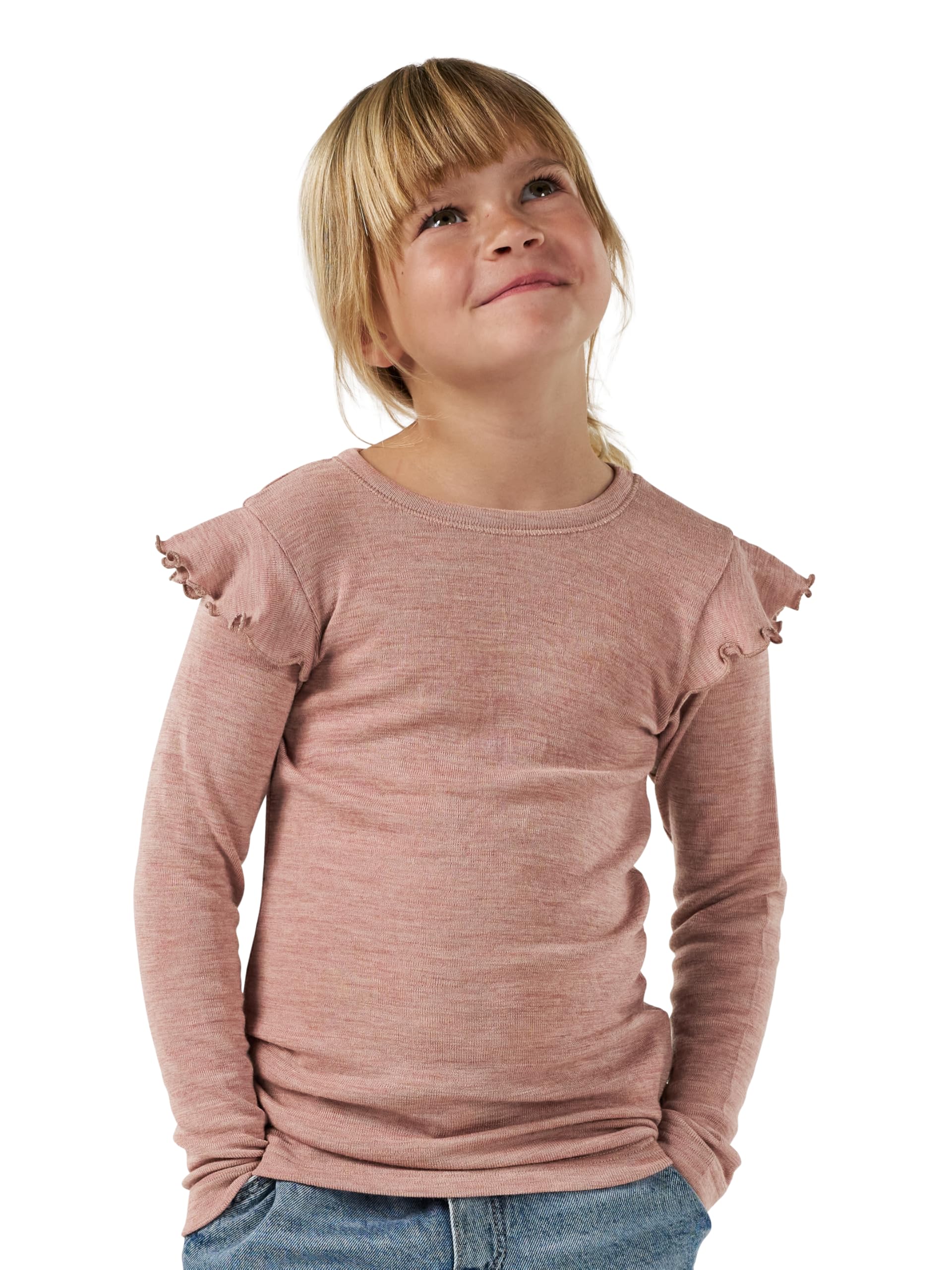Dilling Kinder Mädchen Langarmshirt Bio-Merinowolle Rüschen Baselayer Unterwäsche temperaturregulierend