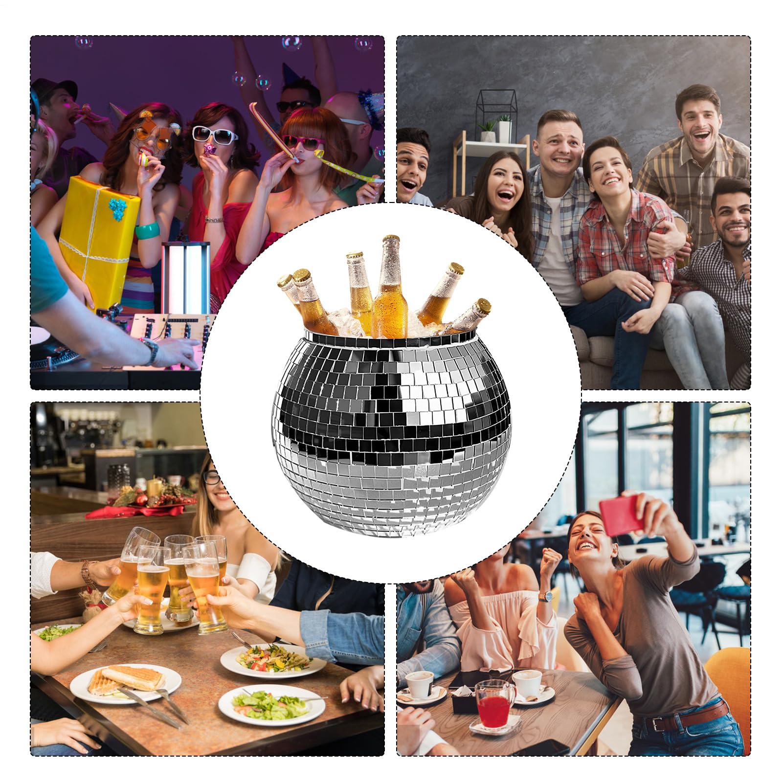 Cubitera de hielo – Cubo de hielo con bola de discoteca | 3L reflectante cóctel Íce Büucket, disco cerveza vino enfriador de vino, copa reflectante champán, botella de bebidas de bola para bar