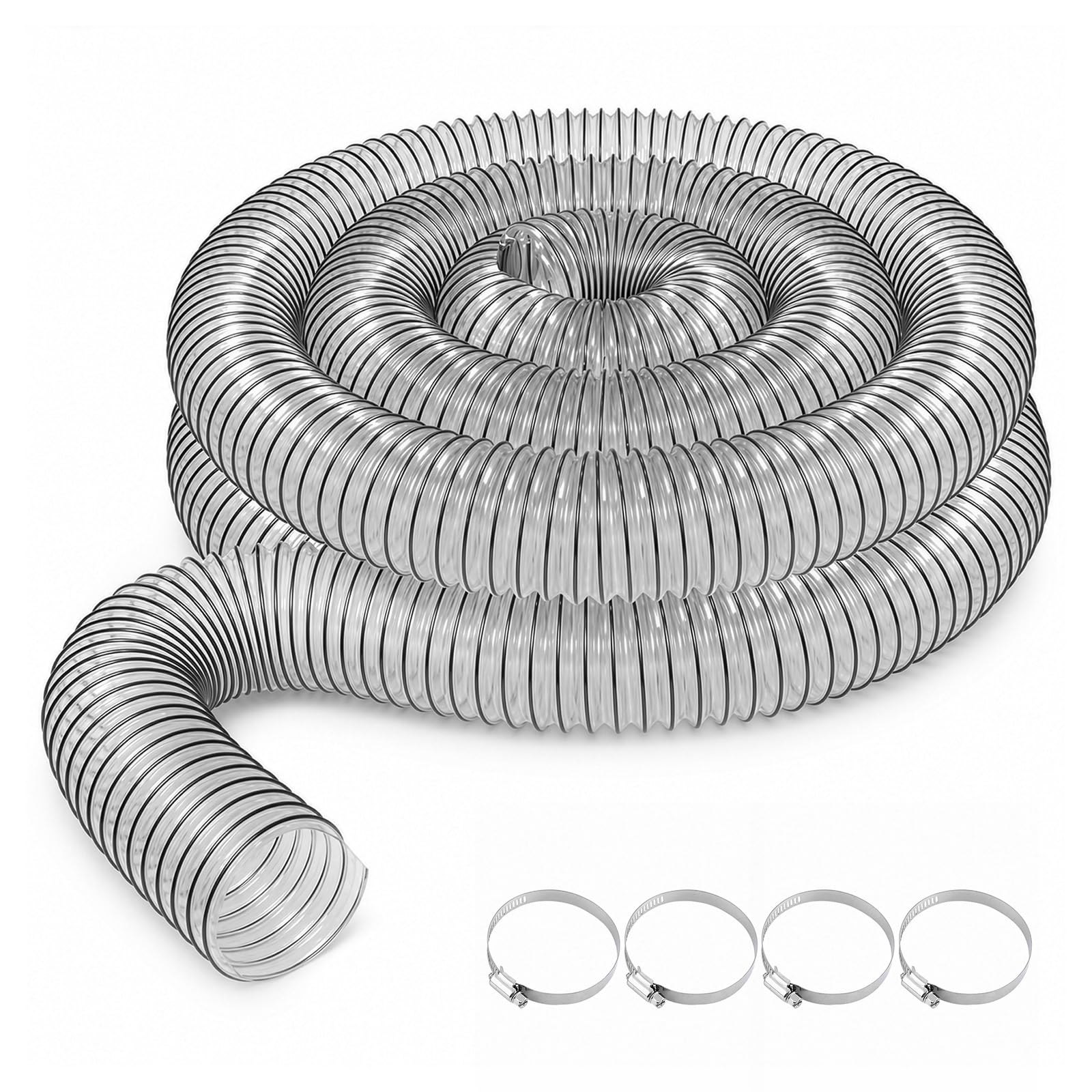 4" PVC Flex Dust Hose Clear Reinforced Vacuum Ducting Pipe(3M)