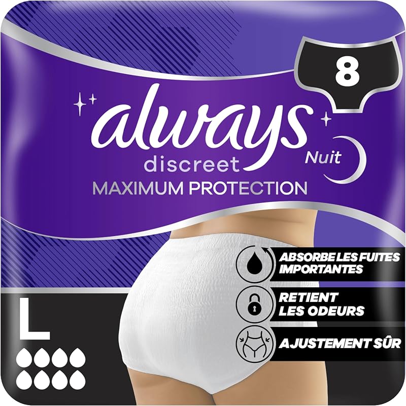 Les culottes Always Discreet Protection Maximale Taille L offrent une protection supérieure contre les fuites urinaires