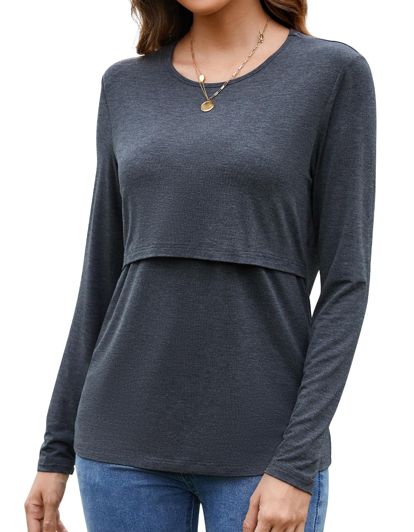 Sosolism Camisetas de Lactancia de Manga Larga para Mujer Camiseta de Lactancia Suave para otoño Invierno