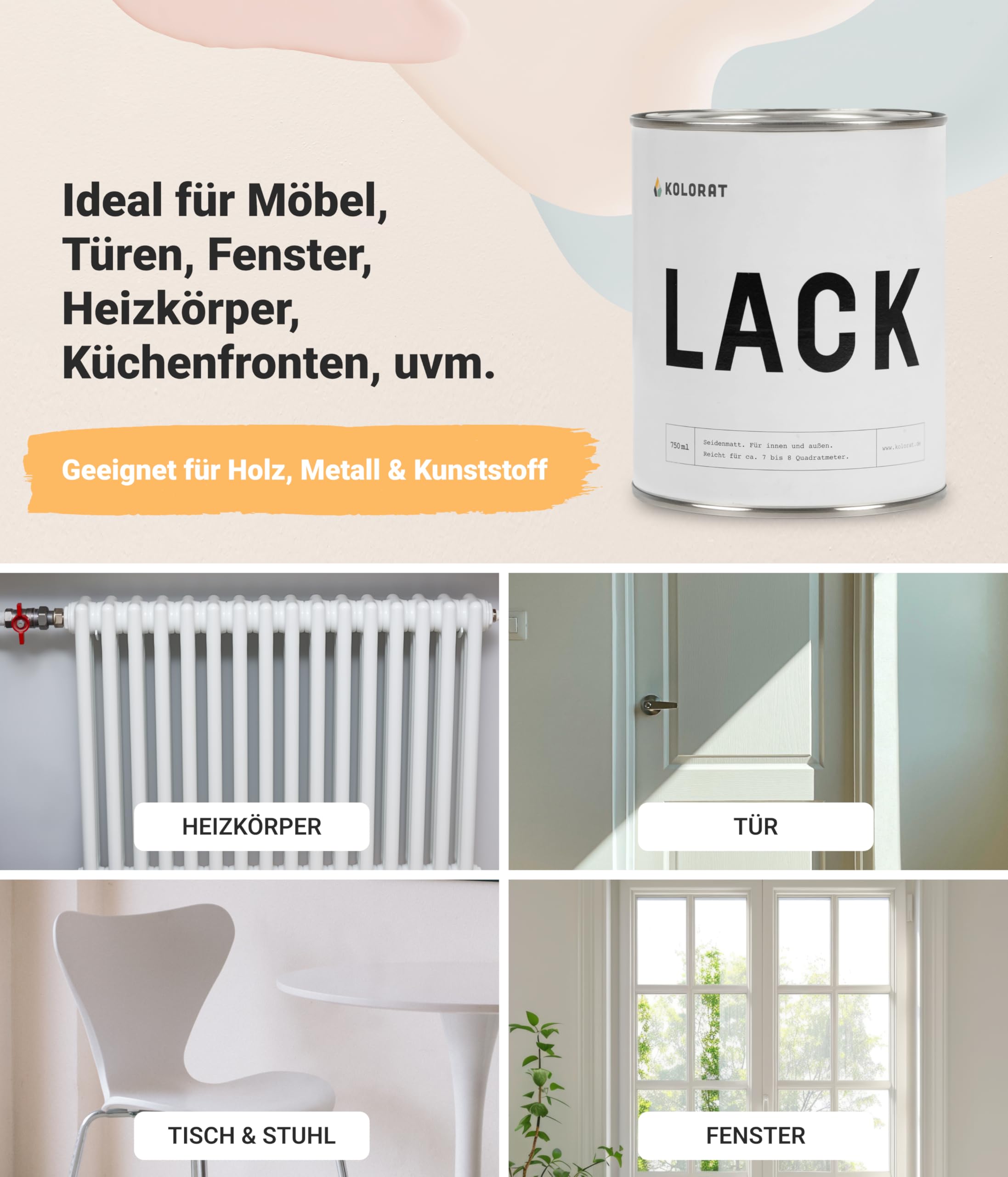 Kolorat® Möbelfarbe helles,warmes Greige 750ml- Hochdeckender Lack für Innen & Außen-wasserbasiert & geruchsarm-Perfekt für Holz,Metall & Kunststoff - Kinderfreundlich nach DIN EN 71-3-Made in Germany