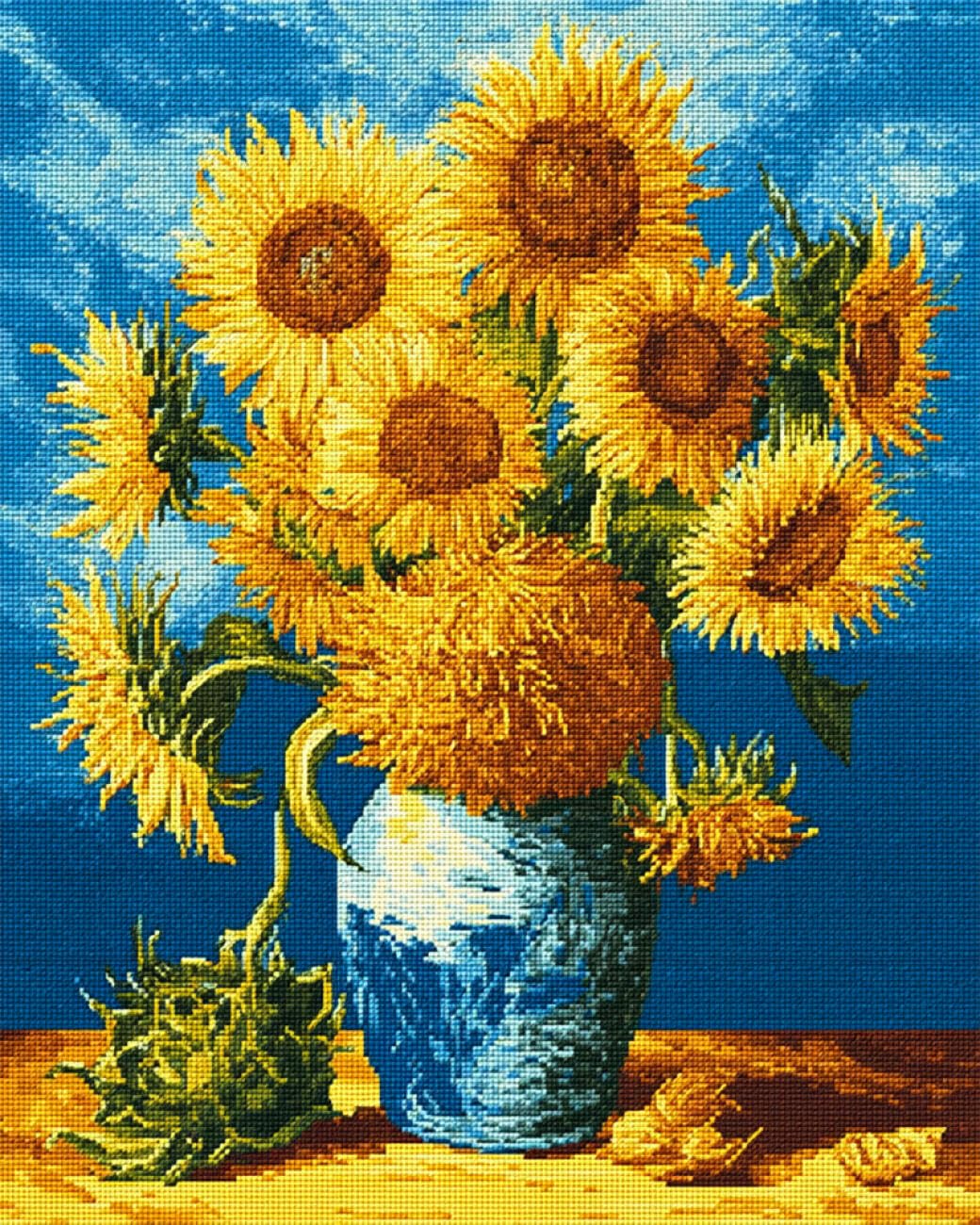 AMBATTERY Flowers DIY Beaded Cross Stitch Kits Sunflowers in A Vase Bead Embroidery Kit for Adults Needlepoint Tapestry Set Beaded Stitching 50x60cm