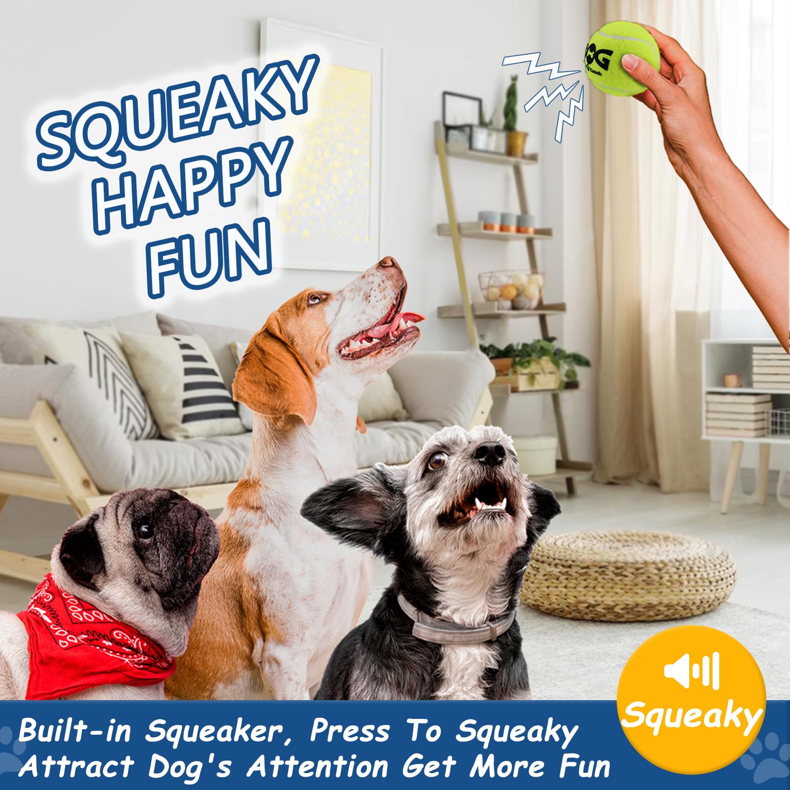 insum Squeak Tennis Ball for Dog Pack of 12 Colorful Easy Catching Pet Dog Ball, Squeaky - 6 Colors, Squeaky - 2.5'' - 12 Pack - Image 3