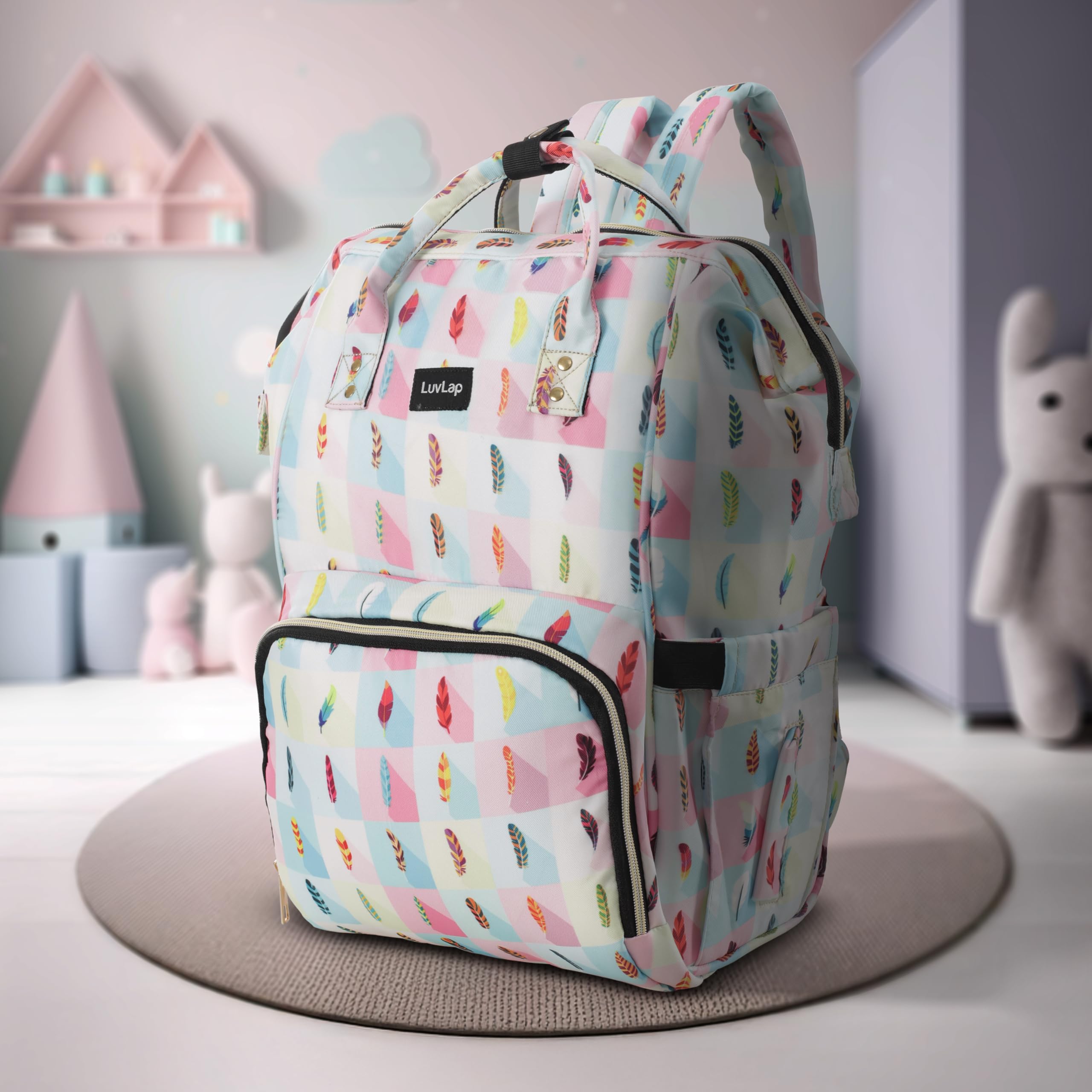 LuvLap Multifunctional Waterproof Diaper Bag for Mothers for Travel, Mother Travel Bag, Premium Oxford Waterproof Material, Large storage capacity with 15 pockets, Checks Leaves (all over print)-image-33