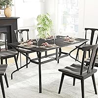 Vista 7 de Outsunny Mesa de comedor rectangular para 6 personas, mesa rectangular de acero con agujero para paraguas, marco de acero para jardín, balcón