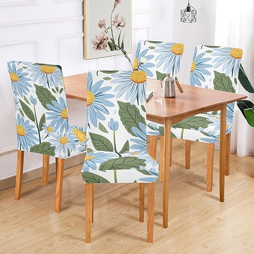 Miniatura 6 de Lindas fundas protectoras de sillas decorativas de margaritas azules para taburetes de aula, funda antideslizante suave para sillas de comedor,