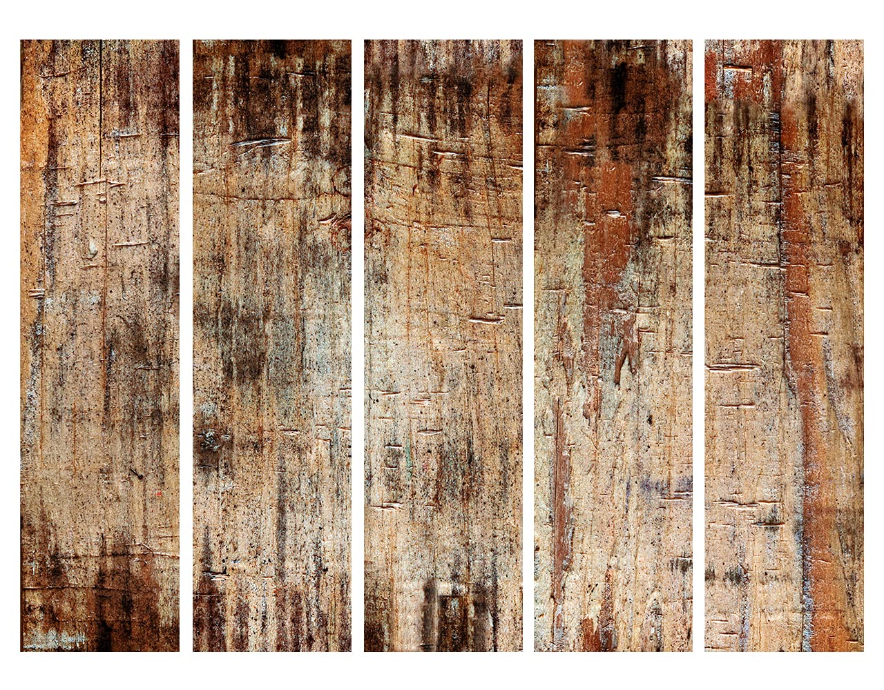 decomonkey Paravent décoratif intérieur Pierre Bois Abstrait 225x172 cm | Cloison de séparation imprimée sur Toile, Paravent en Bois, deux côtés, Beige Marron Blanc épicé Miel Arbres Texture Fond