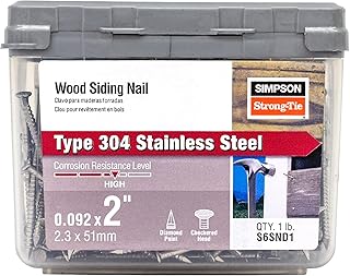 Simpson Strong-Tie S6SND1 Ring-Shank Wood Siding Nail, 2 Inch x 0.092 Inch, 13 Gauge, Full Round Head, Diamond Point, Type 304 Stainless Steel (Pack of 120)