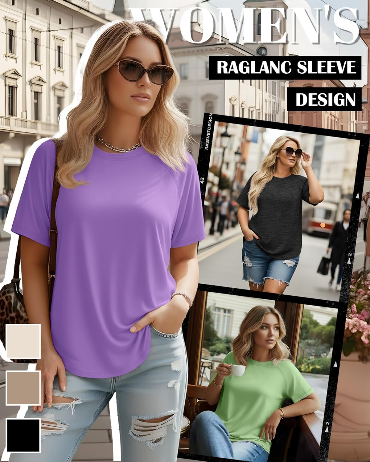 Ficerd 3 Pack Plus Size Tops for Women Casual Crewneck Raglan Sleeve Loose Tunic Tee Summer Basic Workout T Shirts XL-5XL - Image 2