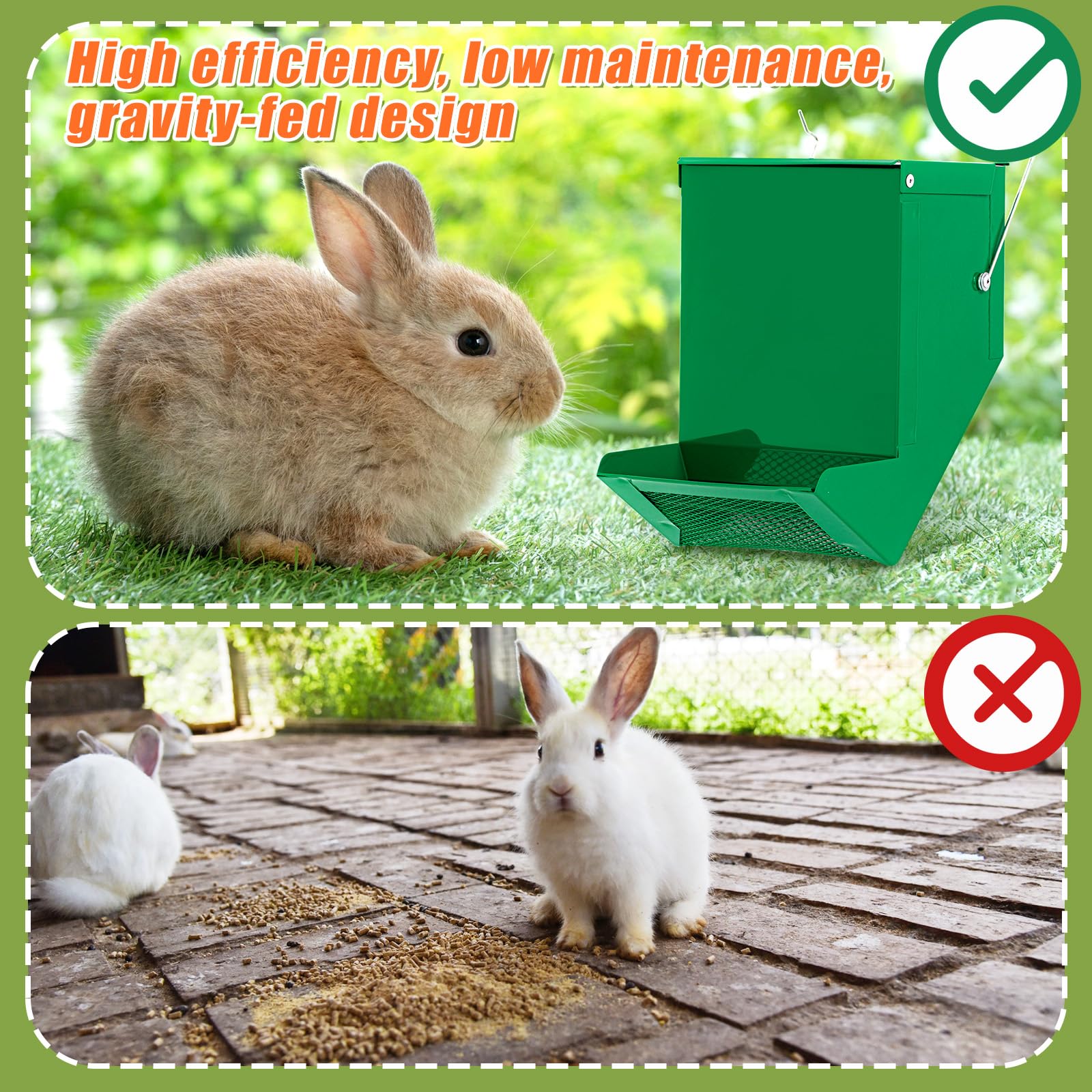 Maxcheck 2 Pcs Rabbit Feeder for Cages Small Animal Food Dispenser with Lid Metal Chicken Grit Oyster Shell Feeders Outside (4.7 Inches,Mesh Bottom,Green) - image 6