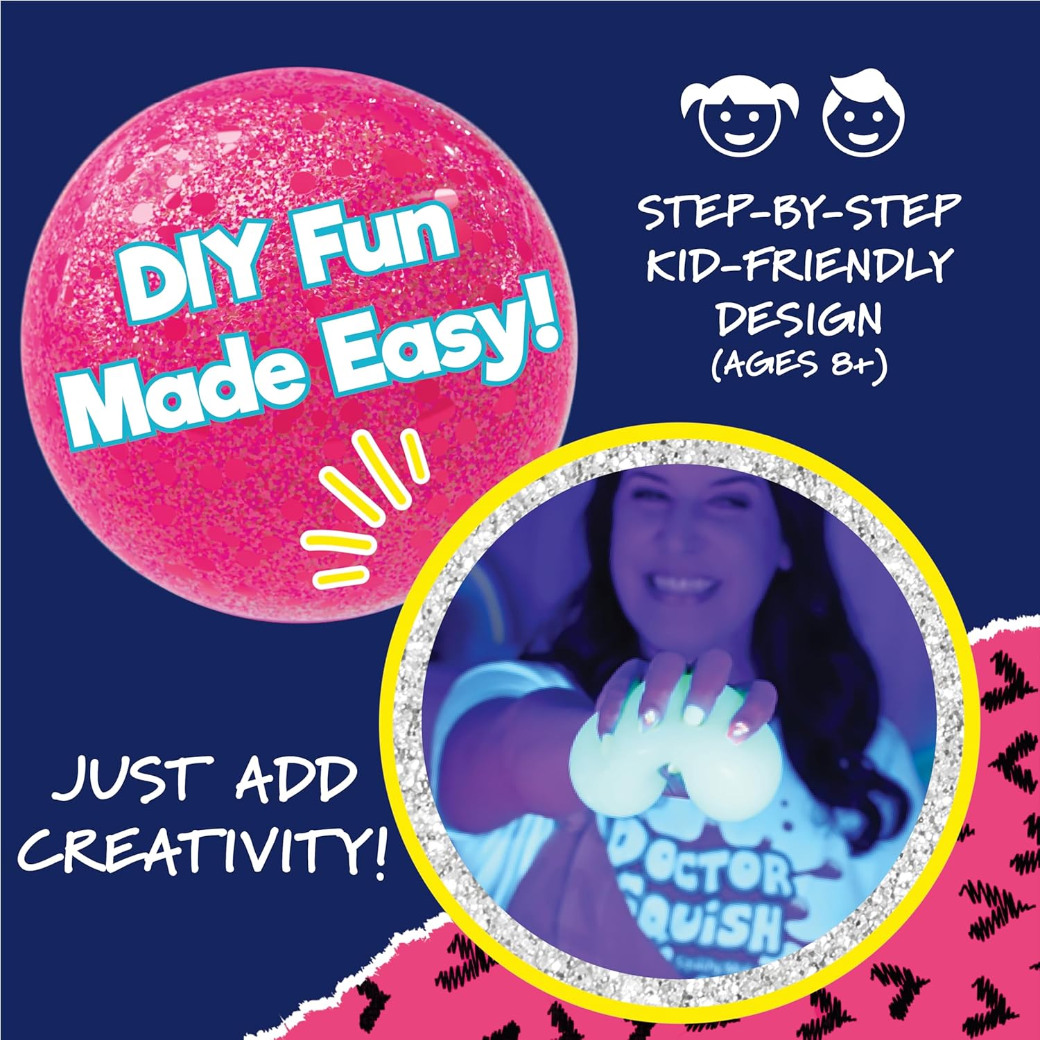 Doctor Squish Squishy Maker Neon Refill Pack | DIY Squishy Making Kit with 6 TPR Balloons, 6Reusable Clips, Glow in The Dark Sparkles & Slime Powder | Make Your Own Squishies | Ages 8 (Glow 2 Pack)