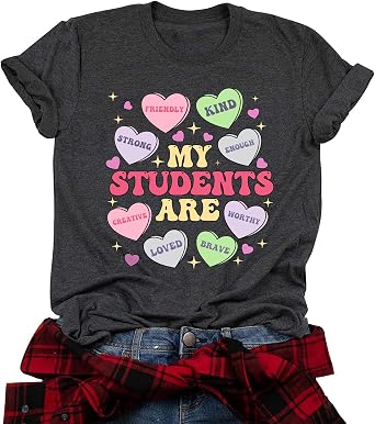 Valentines Day Teacher Shirt Women Love Heart Graphic Tee Short Sleeve Valentines Gift T Shirt Blouse