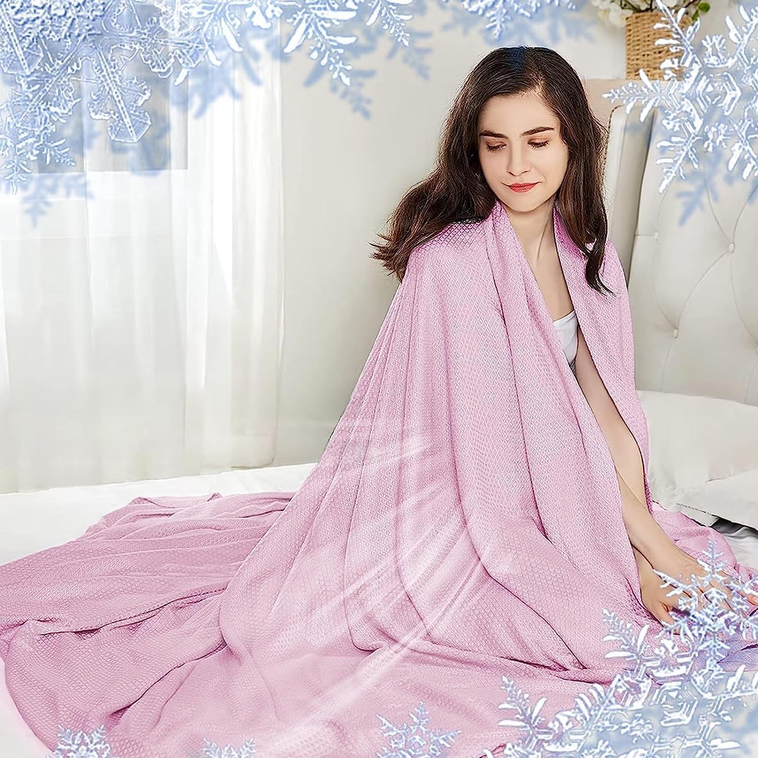 Gvqng Ice Blankets, Ice Blankets for Hot Sleepers and Night Sweats, Ice Blanket for All-Season, Travel Cooling Blanket, Summer Bed Quilt, Light and Thin Cool Quilt, for Living Room,pink,180 * 200cm