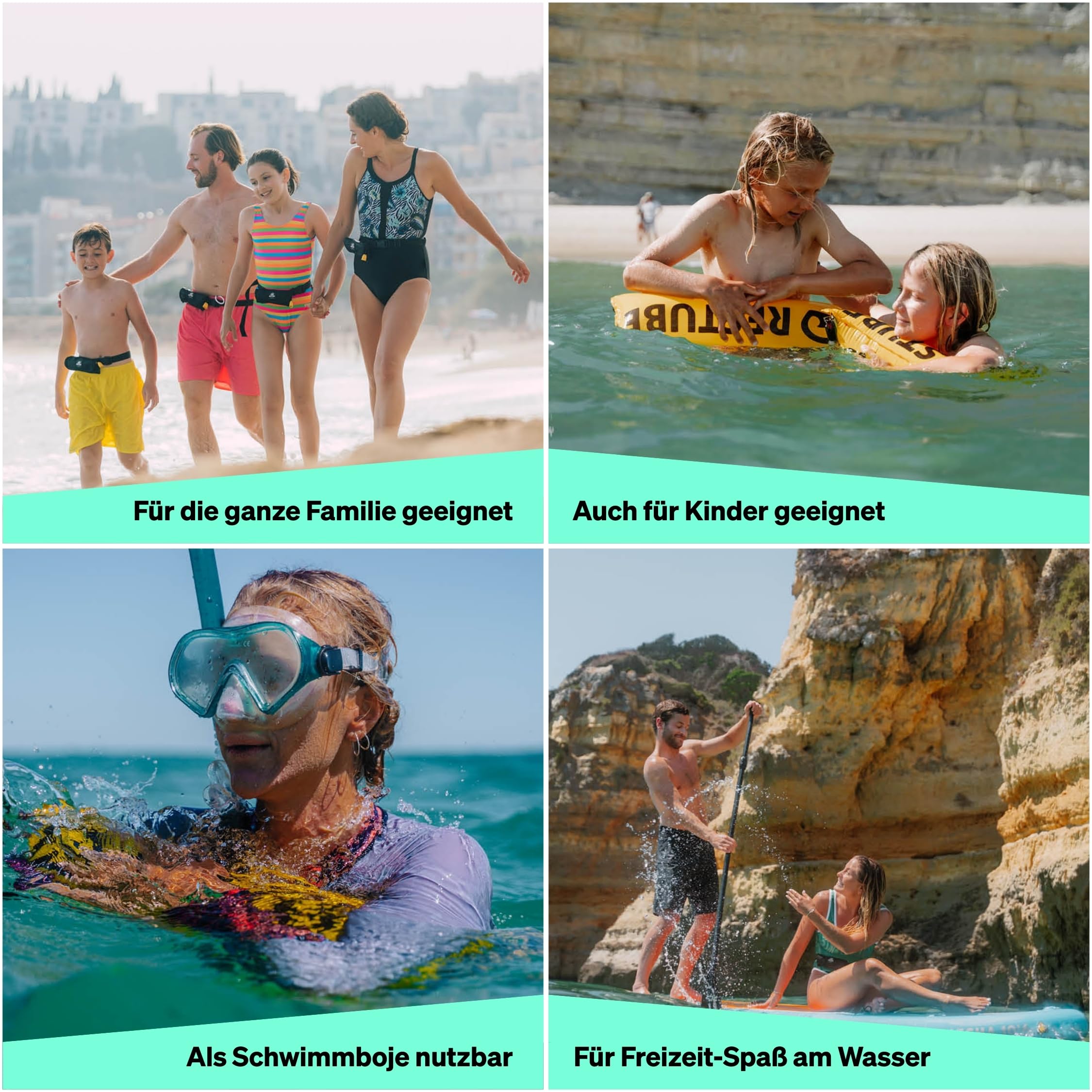 RESTUBE Beach – Aufblasbare Boje mit Notfallpfeife – Für sicheres Schwimmen mit Familie & Kindern – Ultraleicht & kompakt – Ideal für Strand, Urlaub, Freiwasser – Unisex Sicherheitsboje
