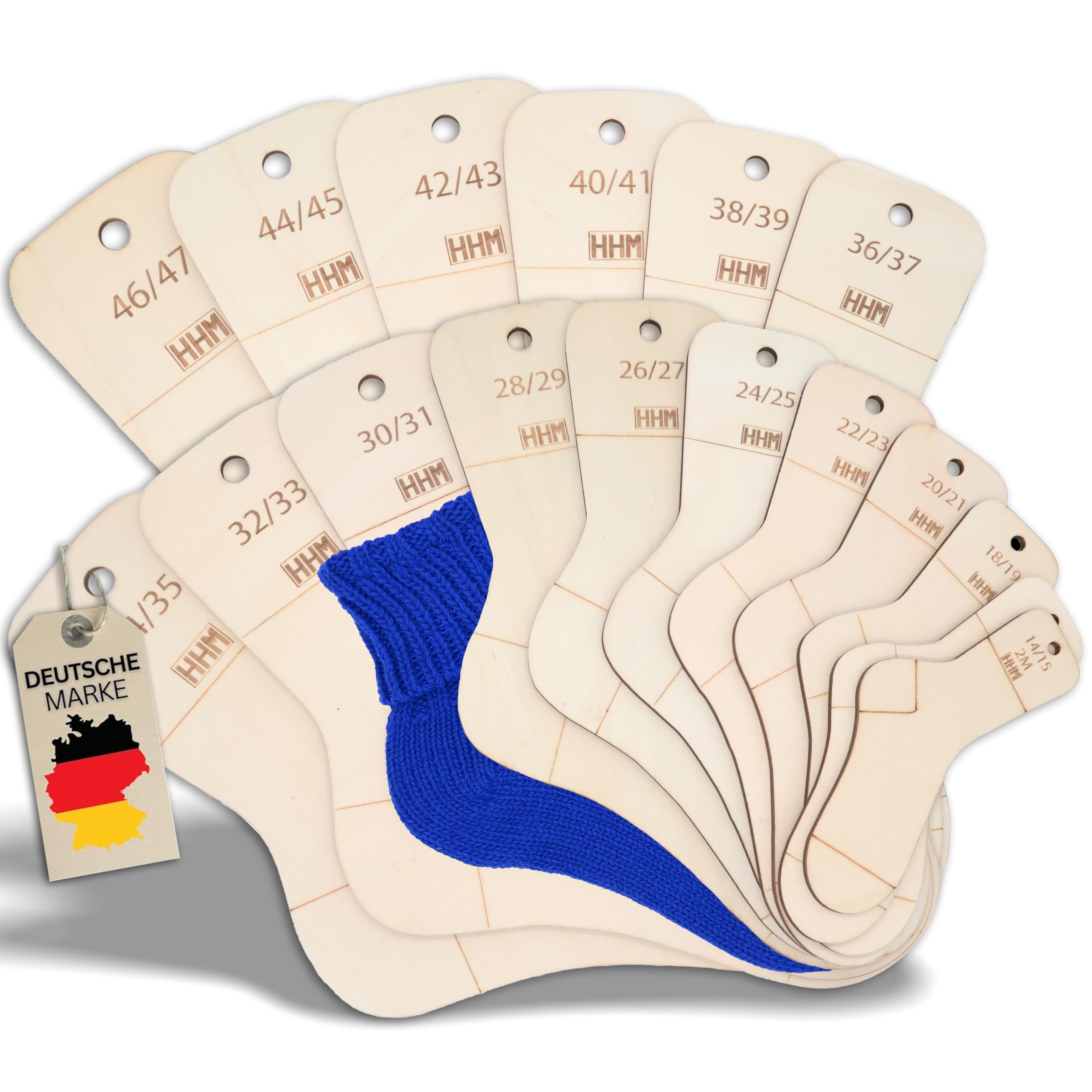 HHM® Sockenbretter mit Größenangabe Sockenlineal zum Stricken. Sockenspanner/Sockenschablone mit Größenangabe. Sockenblocker als Strickhilfe (14-47)