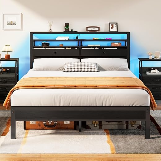 Furnulem Full Size Bed Frame with LED Features