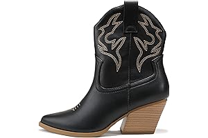 BLAZING~ Women Western Stitched Pointe Toe Low Heel High Top Ankle Shaft Boot Bootie