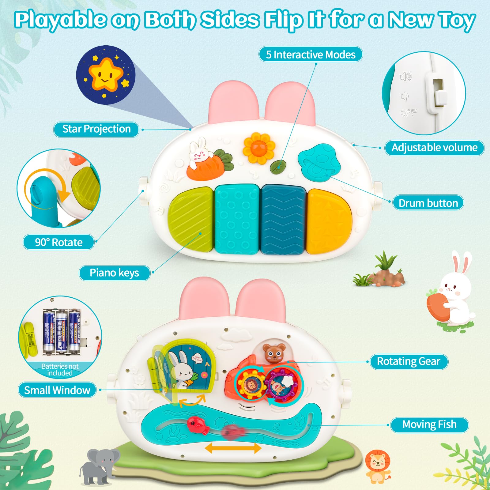 Nicknack Palestrina Neonato con Pianoforte Musicale, Palestra Attività per Tummy Time e Giochi Sensoriali, Tappeto Gioco Neonato per Bambini 0-6 Mesi / 6-12 Mesi, Regalo Neonato Maschio, Femmina