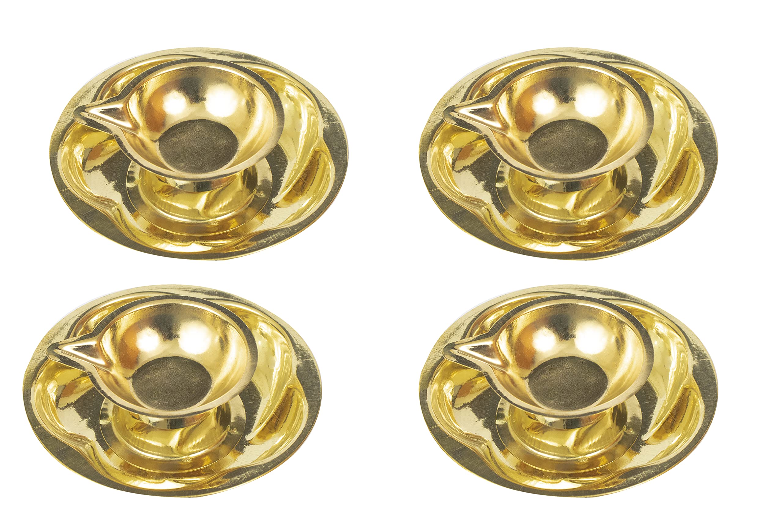 Spillbox Traditional Brass Diya for Puja | Pooja Aarti | Arti Deepak Deepam Oil Lamp for Home Temple Decor Gifts Puja Articles Decor Gifts (4) - Lotus Diya