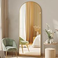 Vista 37 de DUMOS - Espejo arqueado de longitud completa con soporte de pie, marco de aluminio para dormitorio, para colgar o apoyar contra la pared, decoración