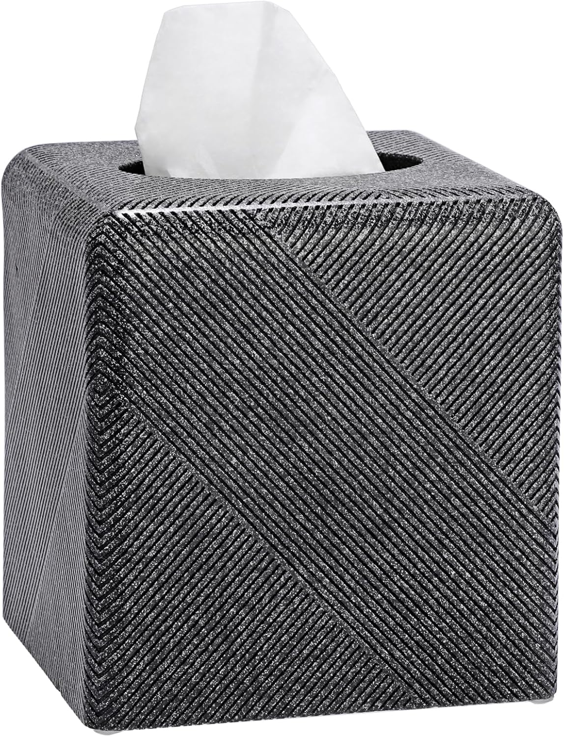 Twill Texture Tissue Box Cover Square, Resin Facial Tissue Holder Covers Square Cube Tissue Box Holder with Open Bottom for Bathroom Vanity Tops, Bedroom Dressers, Kitchen Countertop, Travertine Beige