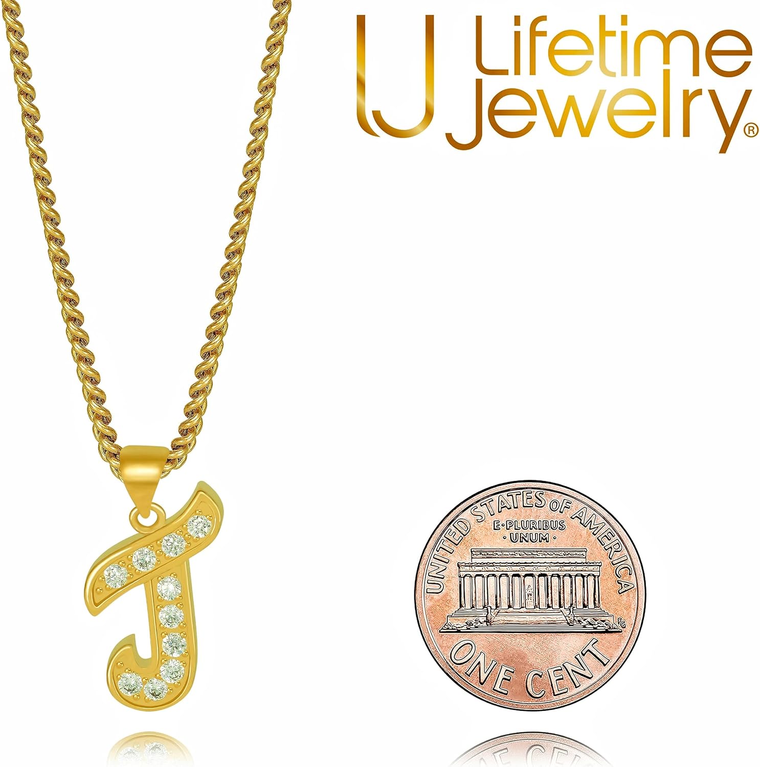 LIFETIME JEWELRY Gold Letter Necklace - Cubic Zirconia A-Z Initial Pendant - Real 24k Gold Plated - Lifetime Replacement Promise - 7/8 inch