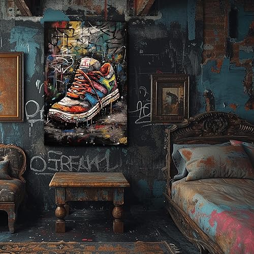 Miniatura 189 de ANRUOXI Graffiti - Lienzo decorativo para pared, diseño abstracto retro, pintura urbana moderna, póster de decoración de pared de zapatos para