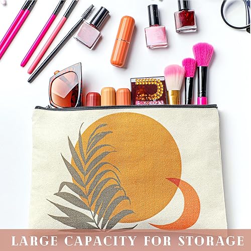 Miniatura 5 de Pinkunn 6 bolsas de maquillaje bohemias de lona para cosméticos, bolsa de maquillaje para monedero, Sunshine Ray, retro, de lino natural, con