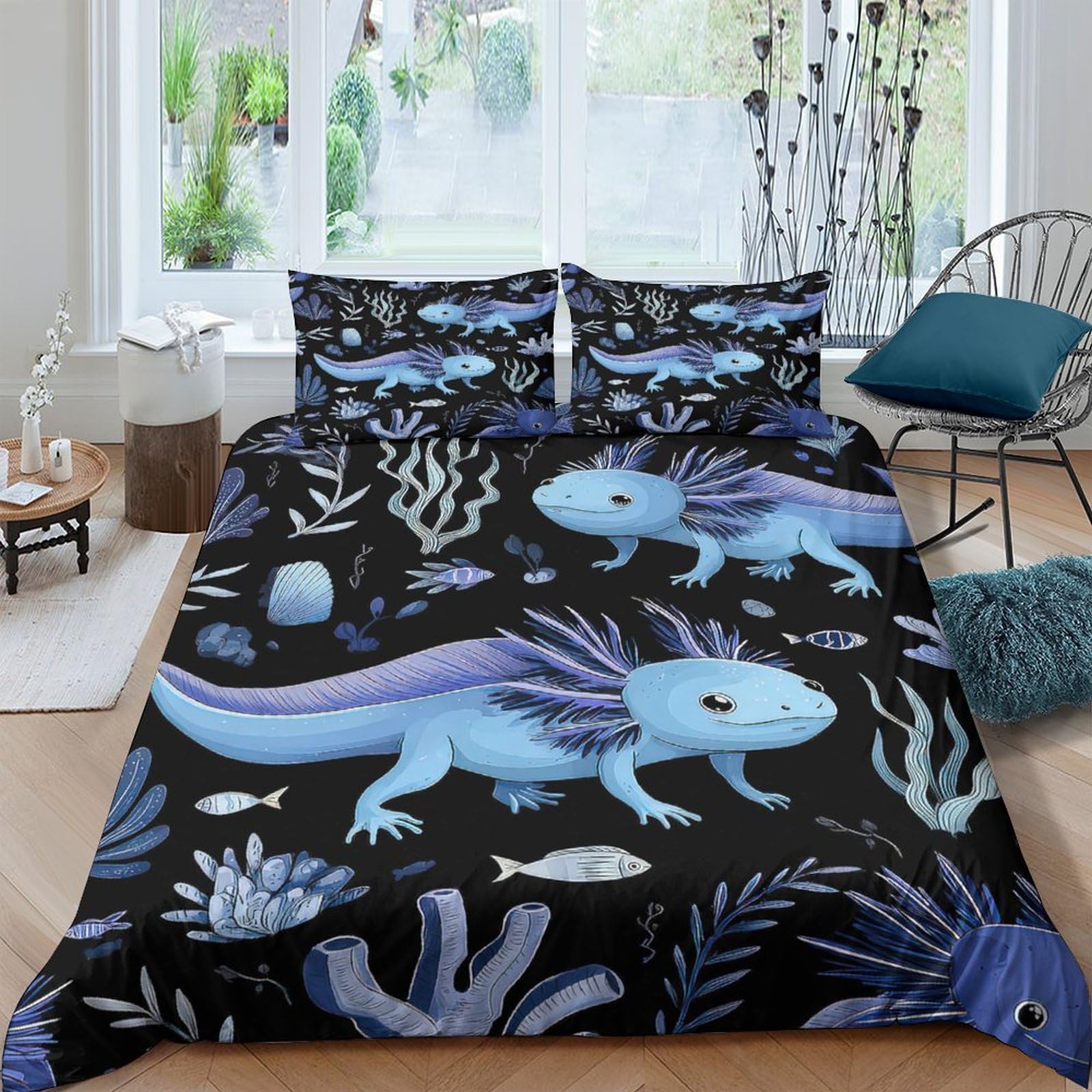 Ctjqhvkz Style-6 3D Printed Blue Axolotl Fitted Sheet Microfiber Soft Non-Slip Underwater Coral Mattress Cover Bedroom Decor Single（135X200cm）