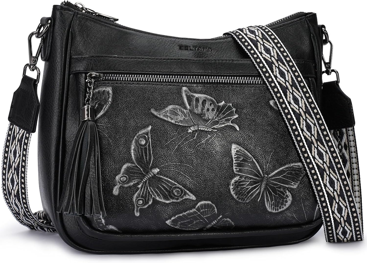 BELTANA Crossbody Bags for Women Trendy Vegan Leather Hobo Purses Medium Butterfly Cross Body Purse with Wide Strap | Adjustable Strap, Multiple Pockets, Tassel, Lightweight, Womens Gift, Shoulder Bag