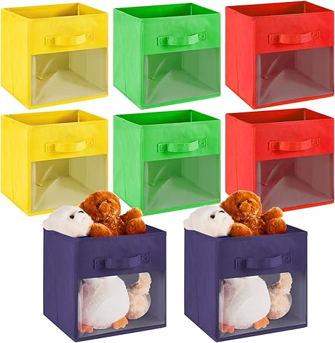 Miniatura 8 de 8 cubos de almacenamiento con ventana transparente de 10 x 10 x 11 pulgadas, cubos organizadores de almacenamiento para armario con asa frontal,