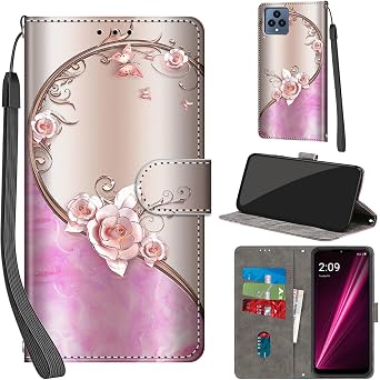Case Wallet for T-Mobile Revvl 6 5G / 6X 5G, Pink Rose | with 3 Card Slots, Kickstand, Magnetic Closure, Shockproof Protective Flip Cover 6.52" 2022