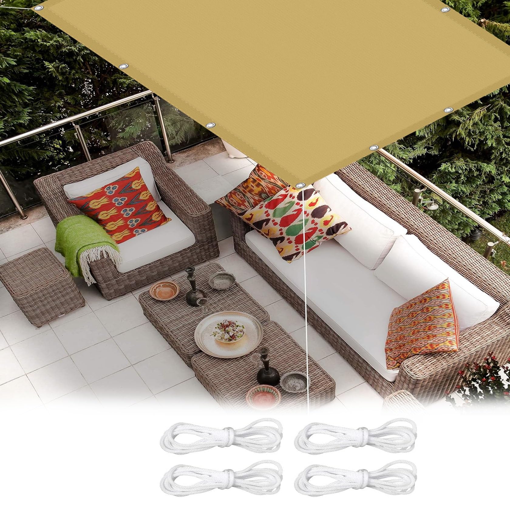 Voile d'ombrage rectangulaire pour des déjeuners à l'ombre sur la terrasse et le balcon filant