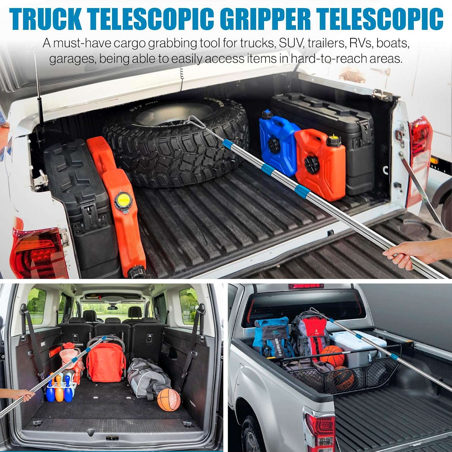Cargo Grabber Pickup Truck Bed,6.3 FT Truck Cargo Retriever,Heavy Duty Truck Bed Accessories, Truck Bed Reach Tool with 2Hooks