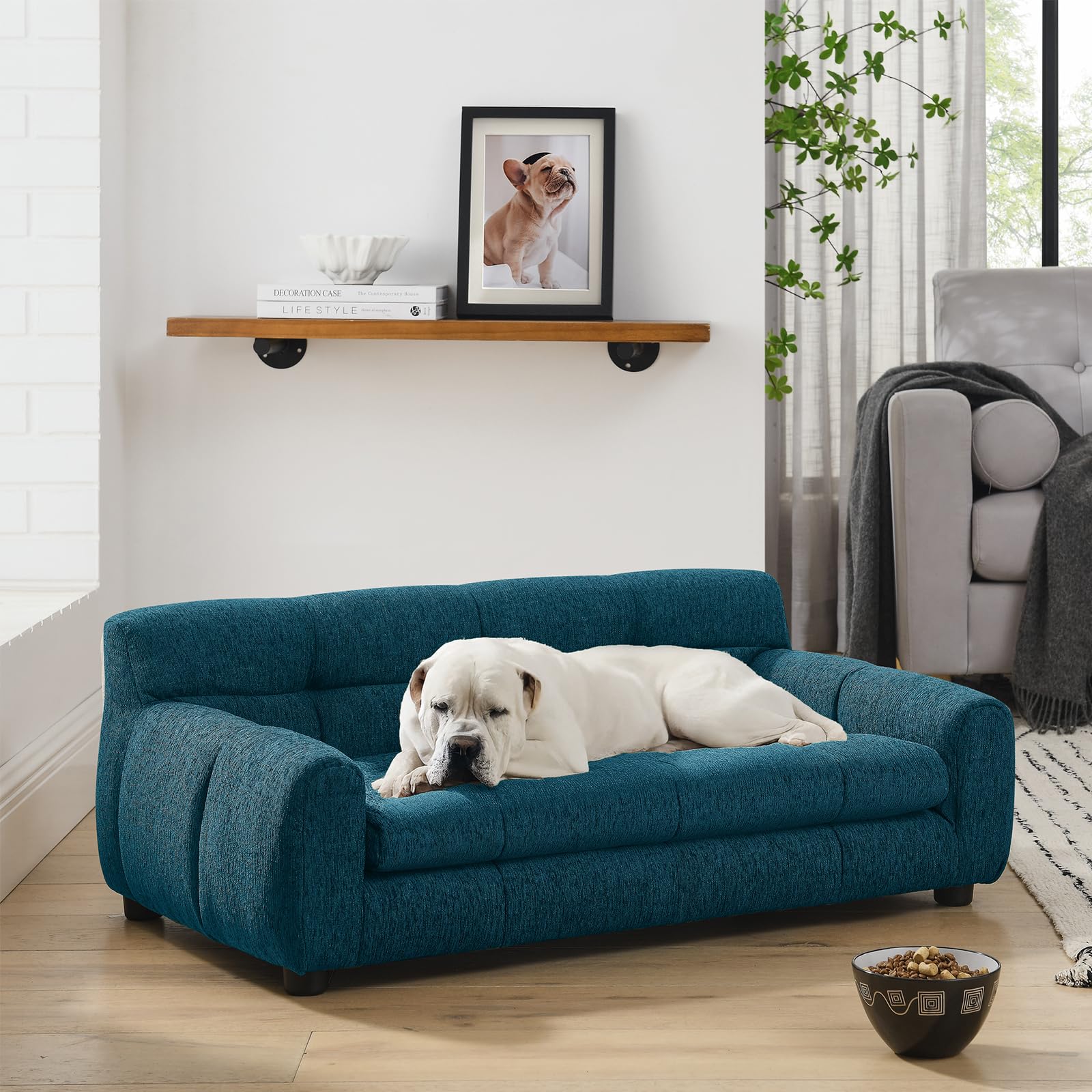 38" Pet Sofa Couch for Small and Medium Dogs, Soft Foam Cushion Dog Couch with Backrest &amp; Armrests, Short Leg Stable Design, Durable Linen Fabric Pet Bed, Modern Style