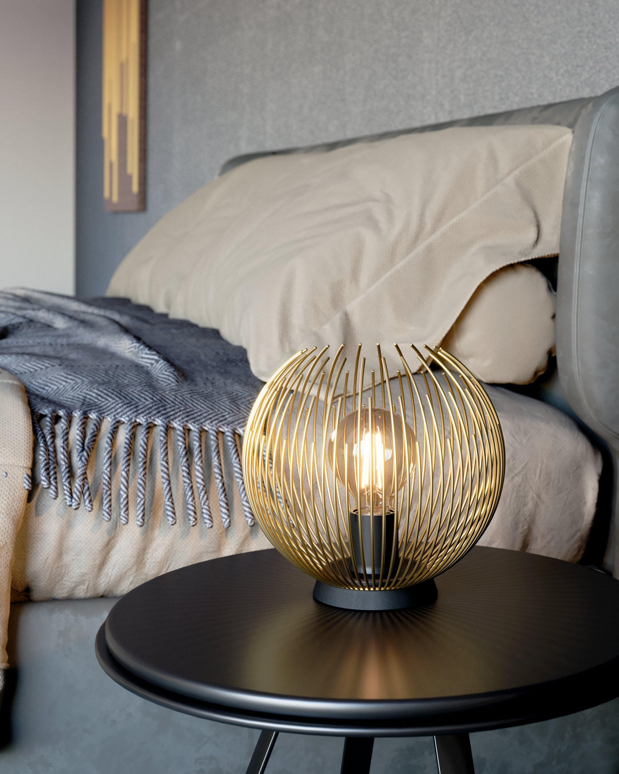 Eglo lampada da tavolo Venezuela, lampada da comodino | sferica, lampada da tavolo a fili metallici in oro e nero, lampada decorativa per camera da letto e soggiorno, attacco E27