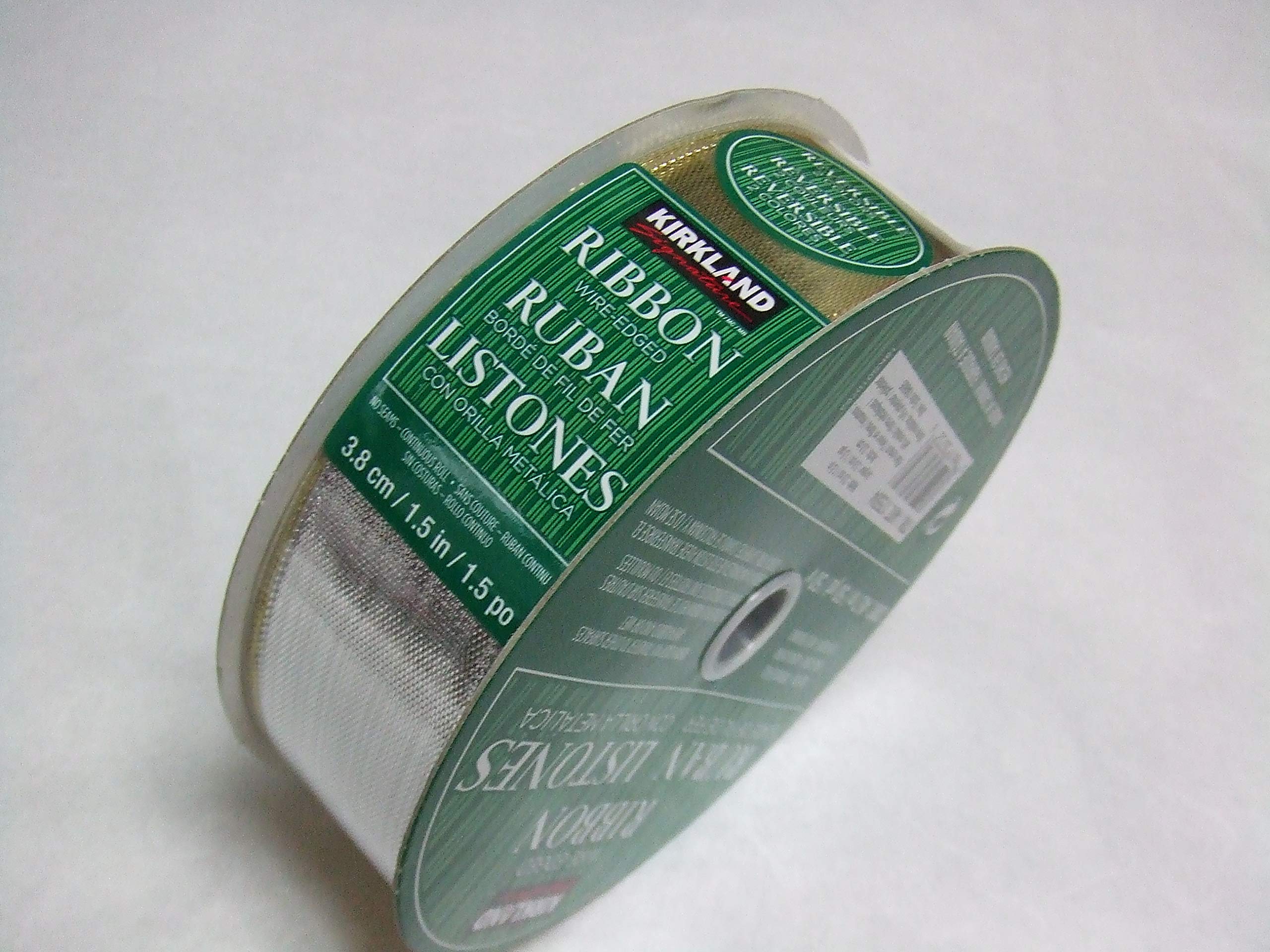 Kirkland Holiday Ribbon - 2.75in X 50yd Red/Green/Silver Stripes On Silver Sheer With Wire Edges