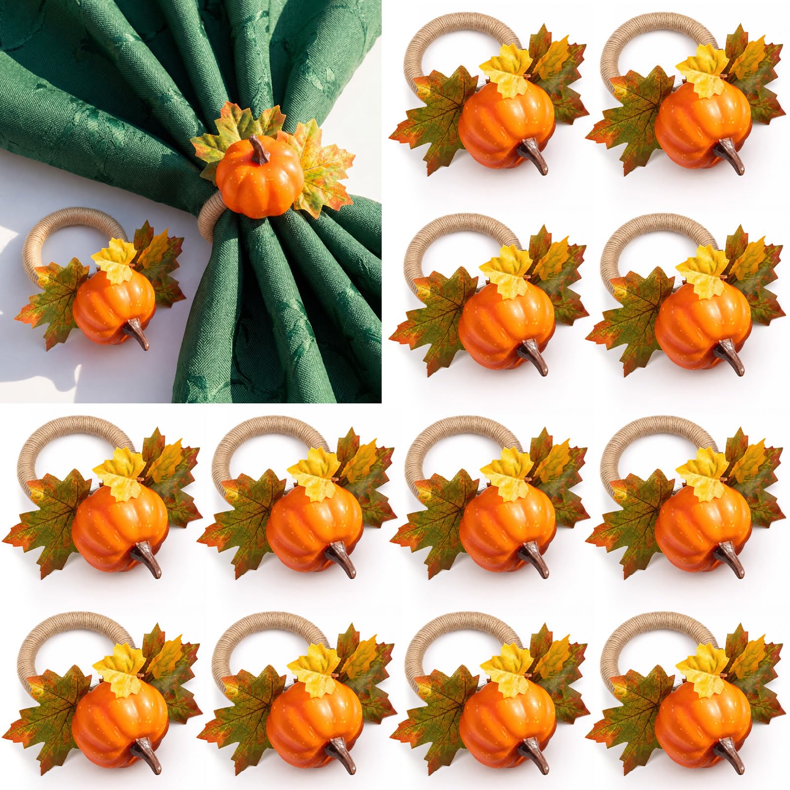 Yungyan Lot de 12 ronds de serviette en métal rétro vintage pour l'automne, Thanksgiving, récolte, mariage, anniversaire, dîner, vacances, décoration de table