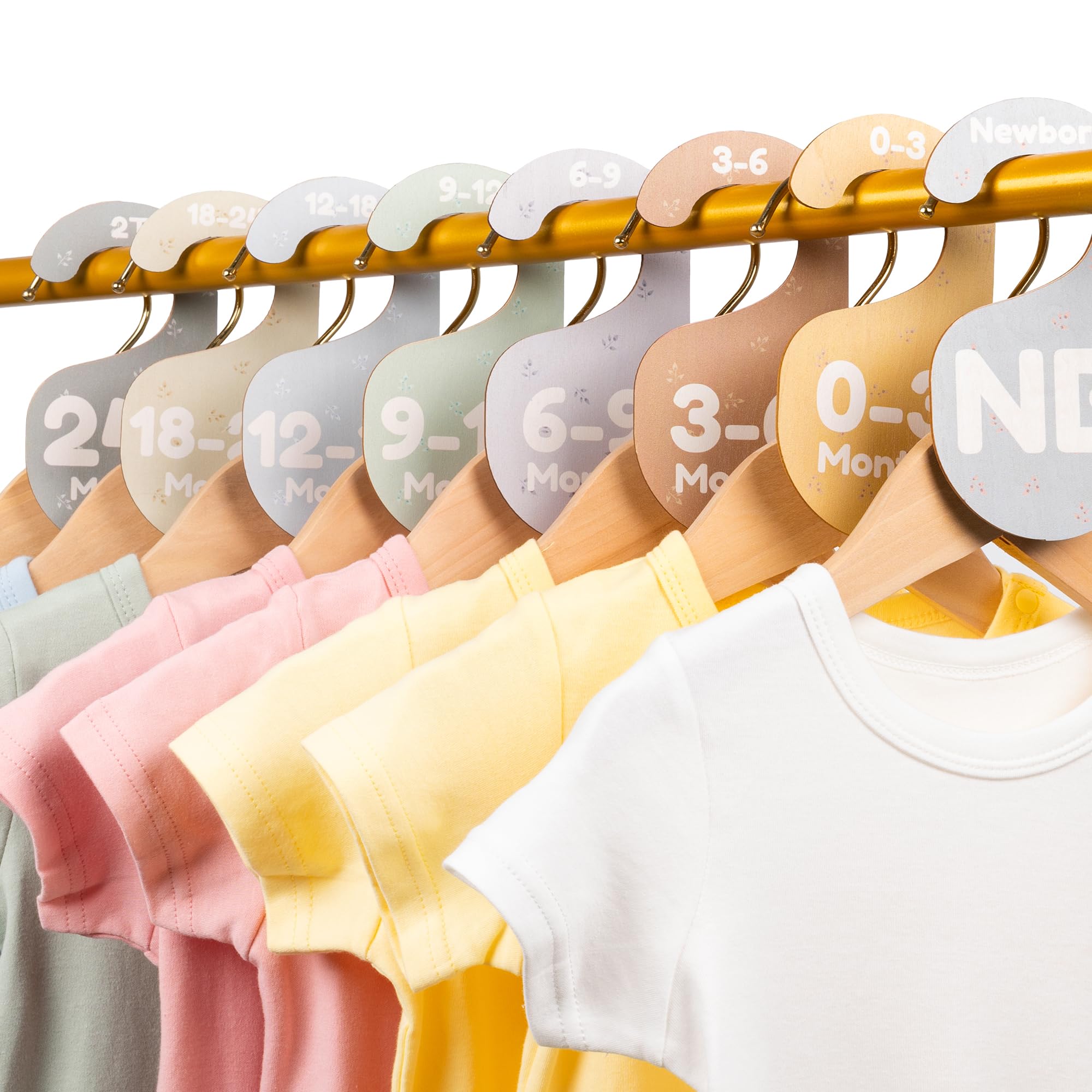 Baby Closet Dividers for Clothes Organizer - Set of 8 Adorable Wooden Double-Sided Baby Clothes Size Hanger Organizer from Newborn to 24+ Months for Nursery Beautiful Minimalist Decor