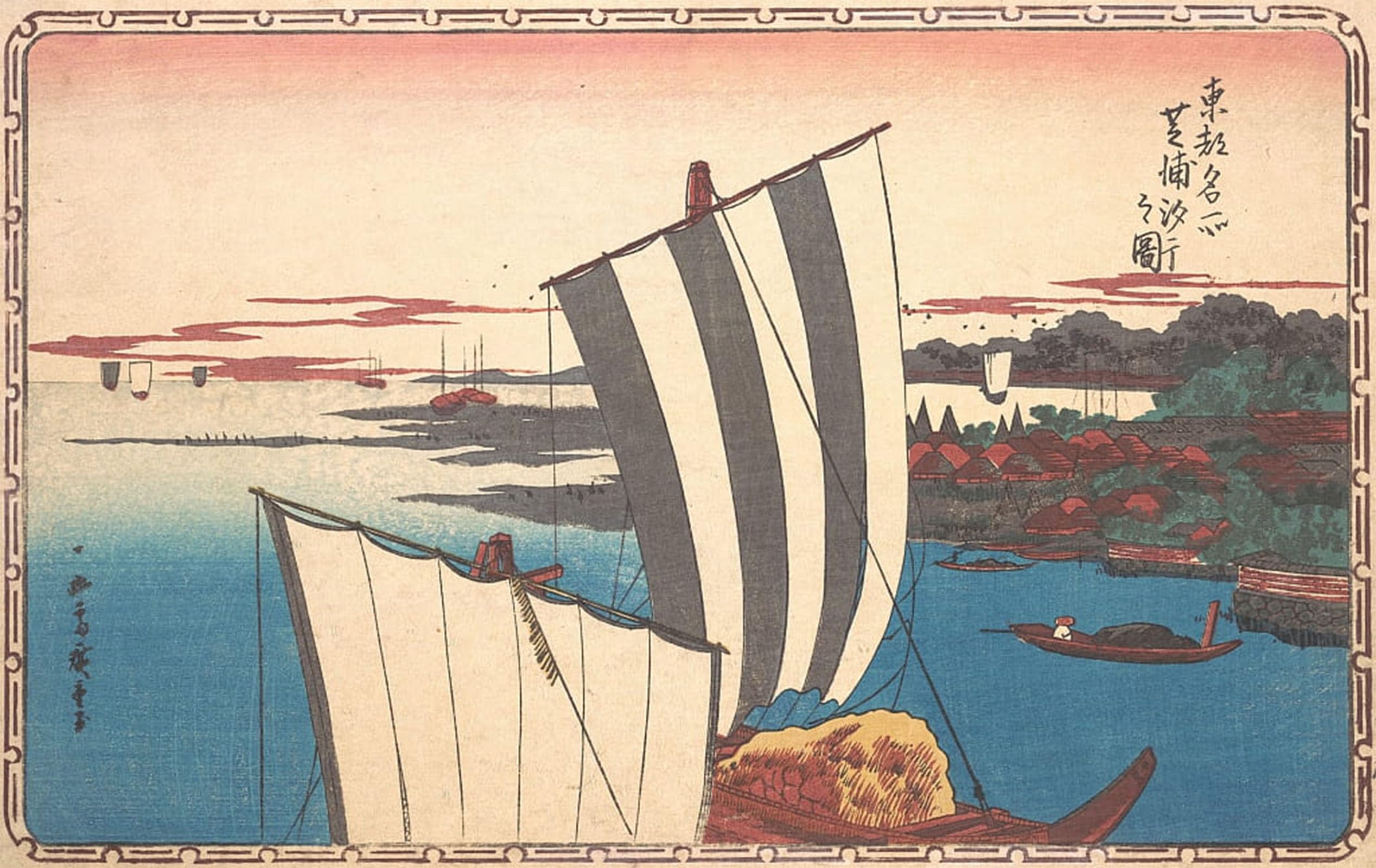 ARTXLXXBN Famous Print Painting Colorful Art Print Shell Gathering At Shibaura by Ando Hiroshige Canvas Art Decorations for Home Decor 60x90cm
