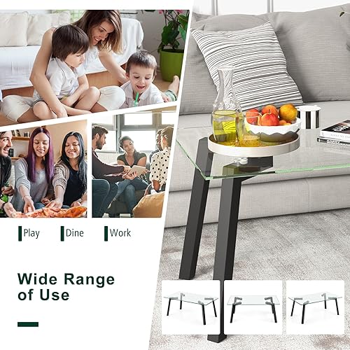 Miniatura 9 de Tangkula Mesa auxiliar de vidrio templado mesa central moderna con marco de metal resistente mesa de cóctel rectangular minimalista mesa de acento