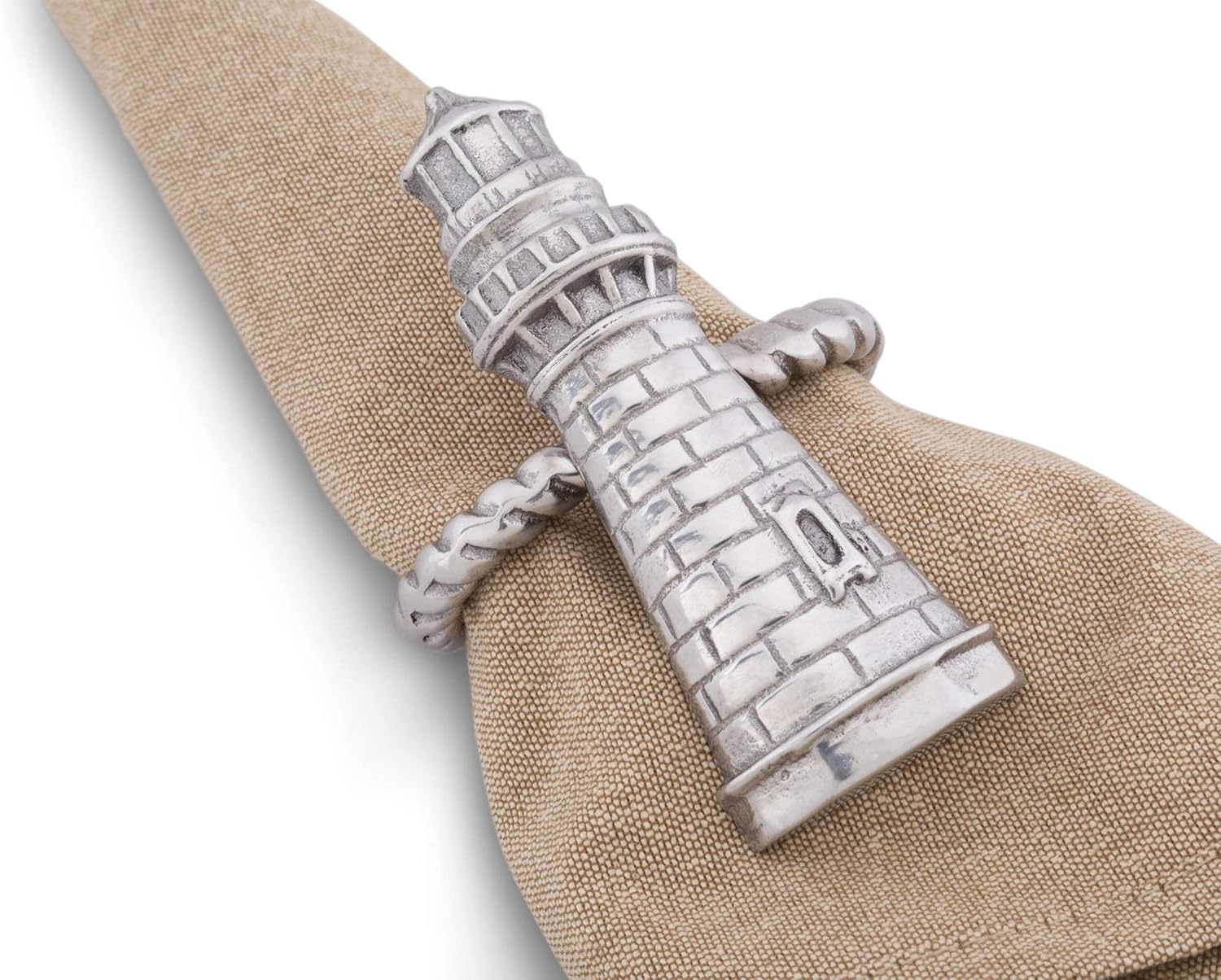 Arthur Court Aluminum Lighthouse Napkin Rings; Coastal Sea Ocean Collection Set of 4 Artisan Crafted Designer Rings 4.25 inch x 2 inch