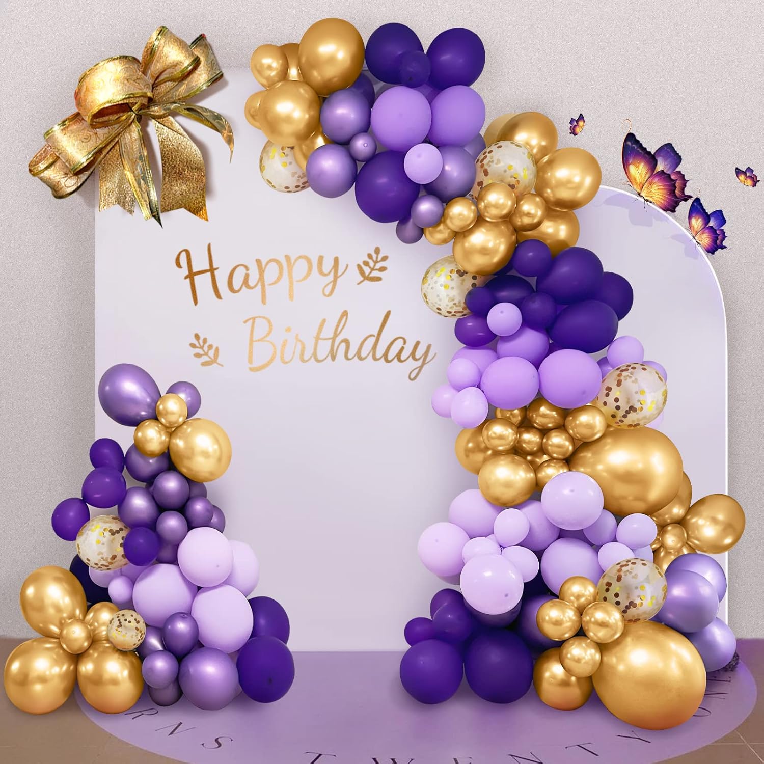 Purple and Gold Balloon Garland kit 135pcs Gold Arch