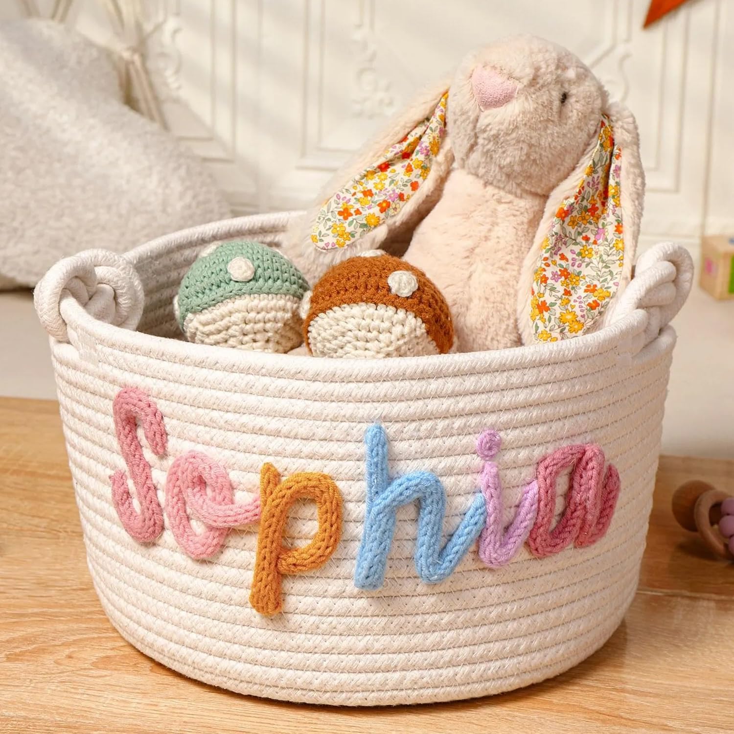 Cestino Portaoggetti Intrecciato Personalizzato Per Neonati Con Nome, Cestino Per Pannolini E Vestiti Per Neonati, Cesti Regalo In Cotone Intrecciato Per Neonati, Decorazioni Per La Cameretta